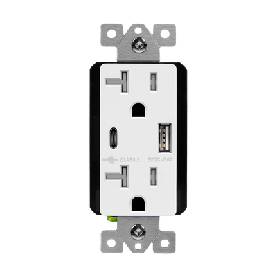Enerlites 62001-1A1C5-W USB-A and USB-C 5A Wall Outlet 20A, TR, White