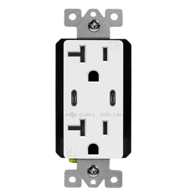 Enerlites 62001-2C3-W Dual USB-C 3.6A Wall Outlet 20A, TR, White