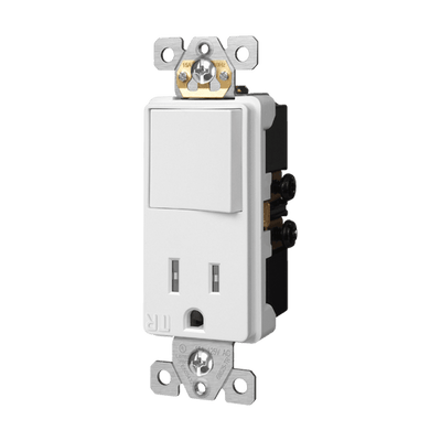Enerlites 68625-TR-W Combination 15A Receptacle and Single Pole Switch, White