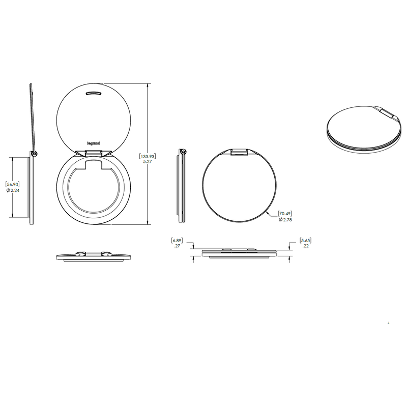 Kitchen Countertop Round Outlet, 15A, White Body, Stainless Steel Lid