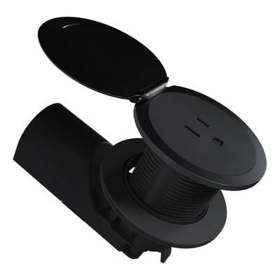 CP498TR15BK, Kitchen Countertop Round Outlet, 15A, Black Body, Matte Black Lid