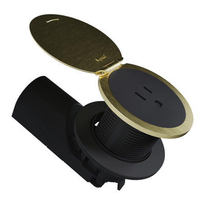 CP498TR15BK Kitchen Countertop Round Outlet, 15A, Black Body, Champagne Bronze Lid