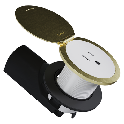 CP498TR15WT, Kitchen Countertop Round Outlet, 15A, White Body, Champagne Bronze Lid