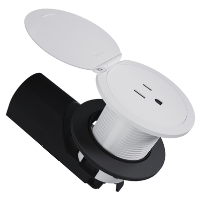 CP498TR15WT, Kitchen Countertop Round Outlet, 15A, White Body, Matte White Lid