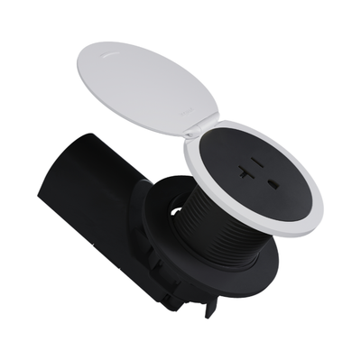 Legrand CP498TR20BK Kitchen Countertop Round Outlet, 20A, Black Body, Matte White Lid