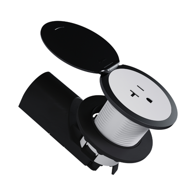 Kitchen Countertop Round Outlet, 20A, White Body, Matte Black Lid