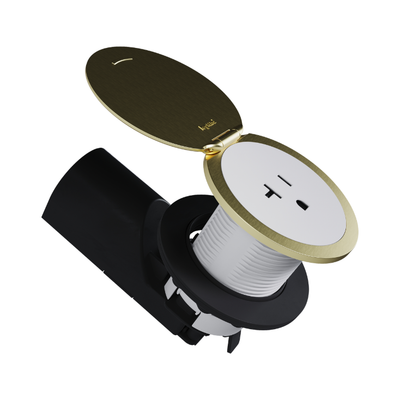 Kitchen Countertop Round Outlet, 20A, White Body, Champagne Bronze