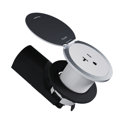 Kitchen Countertop Round Outlet, 20A, White Body, Stainless Steel Lid