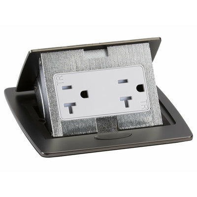 Kitchen Countertop Pop Up Electrical Outlet, 20A Duplex, Black Stainless