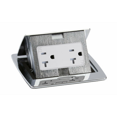Kitchen Countertop Pop Up Electrical Outlet, 20A Duplex, Chrome