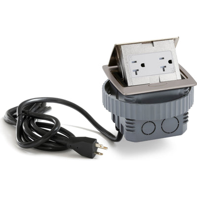 Kitchen Counter Pop Up Duplex Outlet, Corded, Plastic Back Box, Satin Nickel