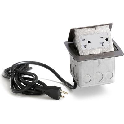Kitchen Pop Up Outlet, 20A, Duplex, Corded Plug, Metal Back Box, Graphite Black