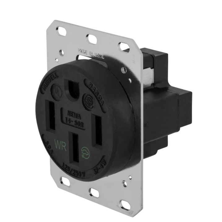 Hubbell HBL9450A Straight Blade Device Receptacle, RTP, Industrial Grade, 3-Pole 4-Wire Grounding, 50A 125/250V, 14-50R