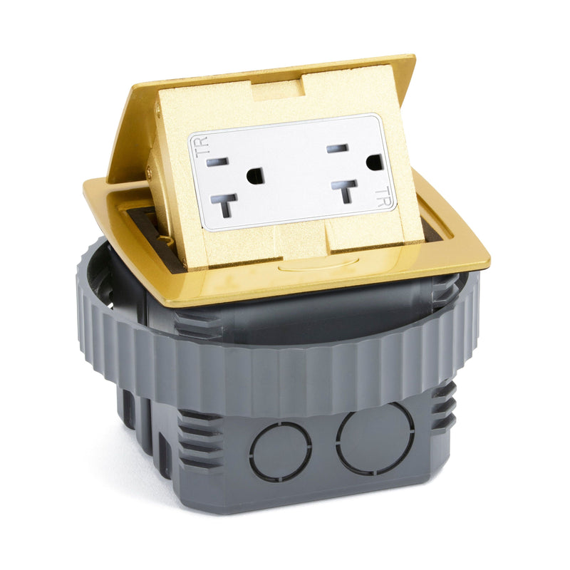 Kitchen Countertop Pop Up Electrical Outlet, 20A Duplex, Brass