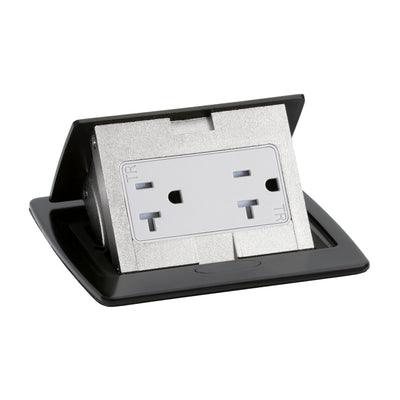 Kitchen Counter Pop Up Receptacle, 20A Duplex, Plastic Back Box, Matte Black, Top