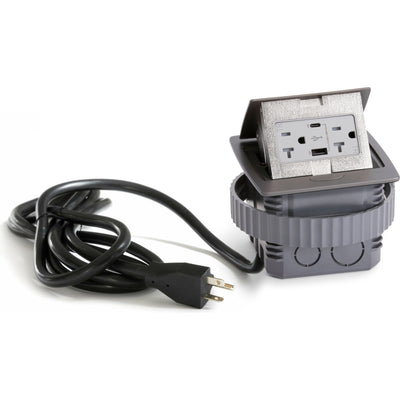 Kitchen Counter Pop Up Outlet Charging USB A/C Ports, Corded, Graphite Black