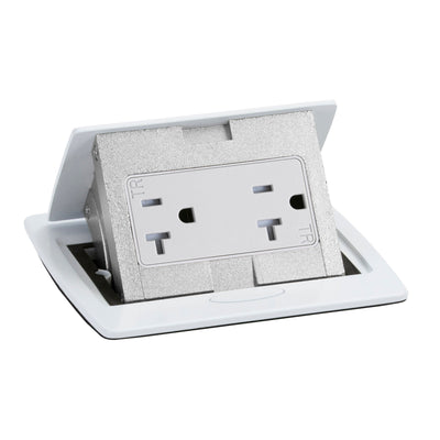 Kitchen Counter Pop Up Receptacle, 20A Duplex, Plastic Back Box, White, Top