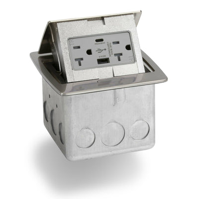 Lew Electric PUFP-CT-BK-AC-MB Kitchen Pop Up 20A Charging USB Stainless
