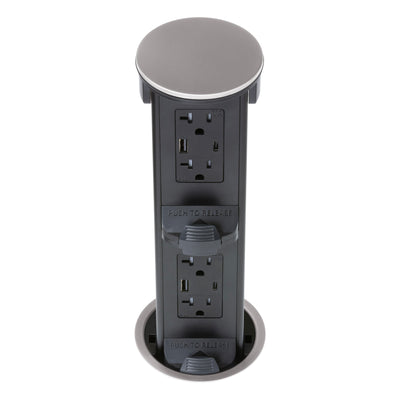 Lew PUR20AC2PD-SS Round Kitchen Pop Up Dual Outlet USB-A/C Charging, Stainless