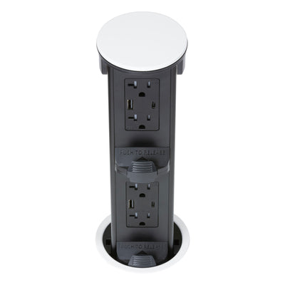 Lew PUR20AC2PD-WT Round Kitchen Pop Up Dual Outlet USB-A/C Charging, White
