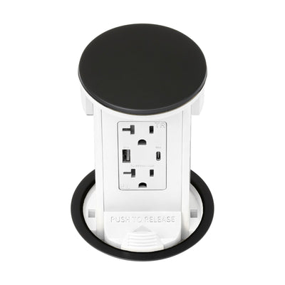 Lew PUR20ACD-AWT-BK Kitchen Pop Up Outlet, USB-A/C, White Body, Black Top