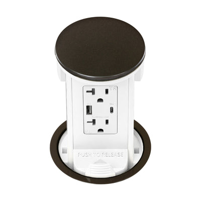 Lew PUR20ACD-AWT-DB Kitchen Pop Up Outlet USB-A/C, White Body, Bronze Top