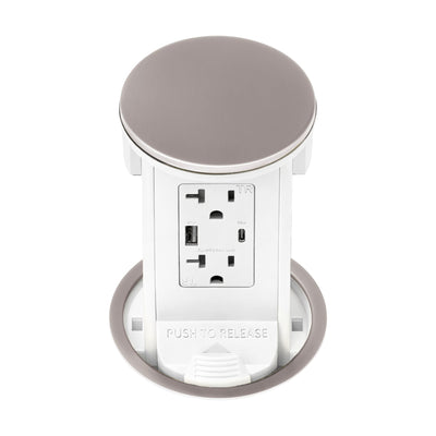 Lew PUR20ACD-AWT-NS Kitchen Pop Up Outlet, USB-A/C, White Body, Nickel Top