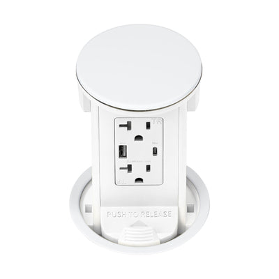 Lew PUR20ACD-AWT-WT Kitchen Pop Up Outlet USB-A/C Charging, All-White