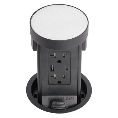 Lew PUR20ACFCMRD-BK Pop Up Outlet, Custom Stone Top, USB-A/C, Black