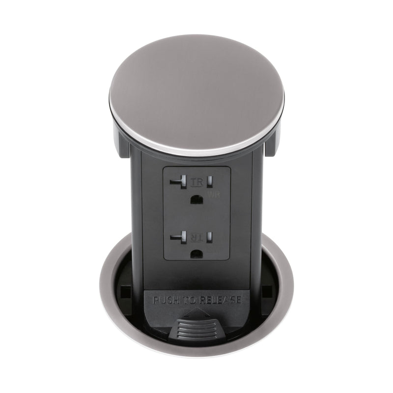 Lew PUR20DSD-SS Round Kitchen Countertop Pop Up Outlet, Duplex, Stainless