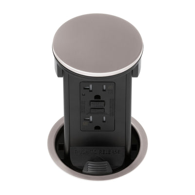 Lew PUR20GD-NS Round Kitchen Countertop Pop Up Outlet, GFCI, Nickel