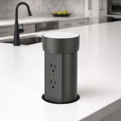 PointPod PPCV815B Hidden Motorized Pop Up Outlet Matching Stone Top Black