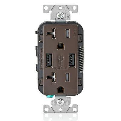 20A Dual 3.6A USB-A Port Charging Outlet, Tamper Resistant Plugs, Brown