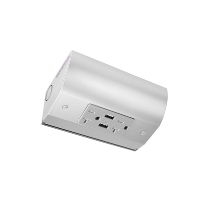 Under Cabinet Angled Outlet Strip 2 Power, 2 USB-A Hardwired Stainless