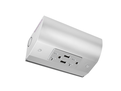 Under Cabinet Angled Outlet Strip 2 Power, 2 USB-A Hardwired Stainless