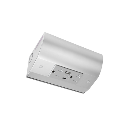 Under Cabinet Angled Outlet Strip 2 Power, USB-A/C Hardwire, Stainless