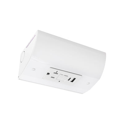 Under Cabinet Angled Power Strip with GFCI/USB Charging Outlet, Hardwired, White