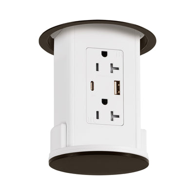 Under Cabinet Hidden Pop Down Charging USB A/C White Body, Bronze Top