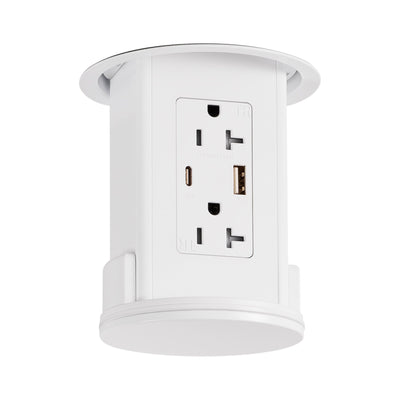 Under Cabinet Hidden Pop Down Outlet, Charging USB A/C, All-White