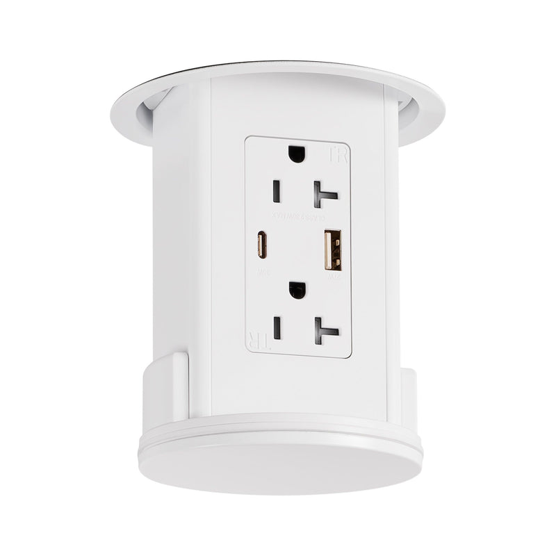 Under Cabinet Hidden Pop Down Outlet, Charging USB A/C, All-White