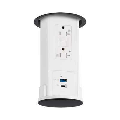 Under Cabinet Pop Down, GFI, USB A/C, White Body, Black Top