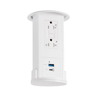 Lew UCPDR20GACD-AWT-WT Disappearing Under Cabinet Pop Down, GFI, USB A/C, All-White