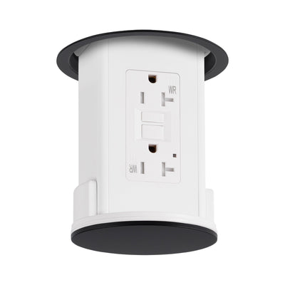 Under Cabinet Pop Down Power Outlet, GFCI, White Body, Black Top