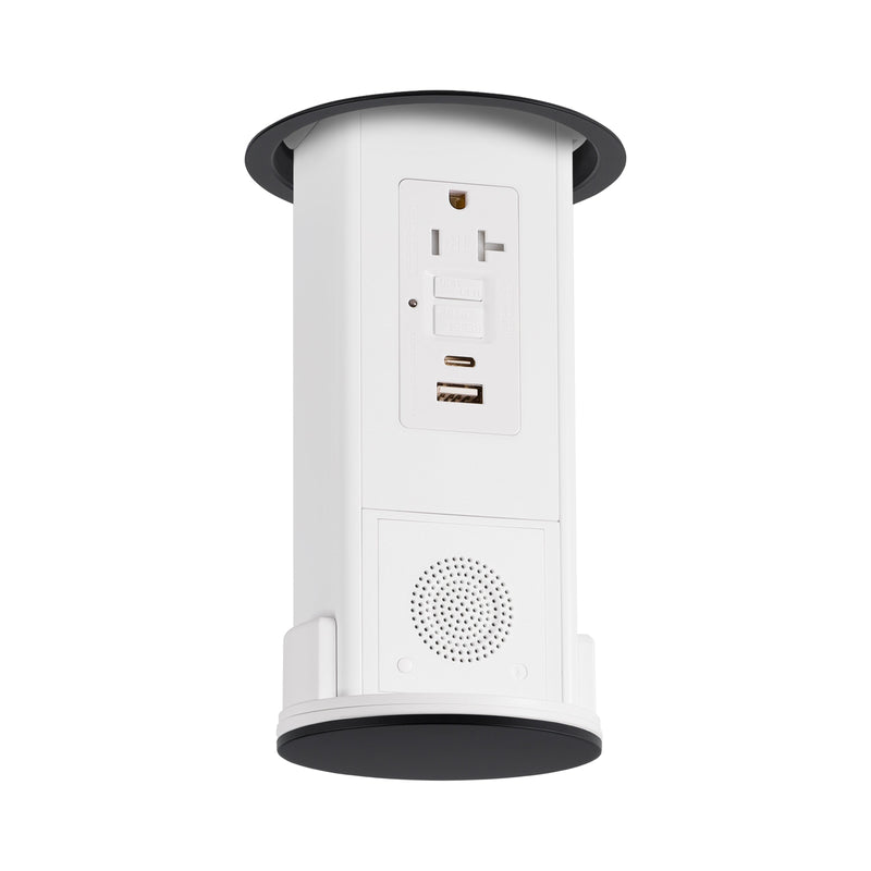 Under Cabinet Hidden Pop Down Outlet, GFI, Speaker, USB A/C, Black