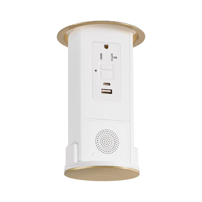 Under Cabinet Hidden Pop Down Outlet, GFI, Speaker, USB A/C, Brass