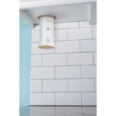 Lew UCPDR20GFIACBTD-AWT-B Under Cabinet Pop Down, GFI/USB, Speaker, White/Brass