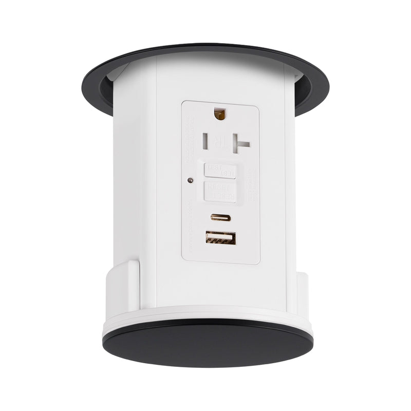 Lew UCPDR20GFIACD-AWT-BK Under Cabinet Pop Down, GFI, USB A-C, Black