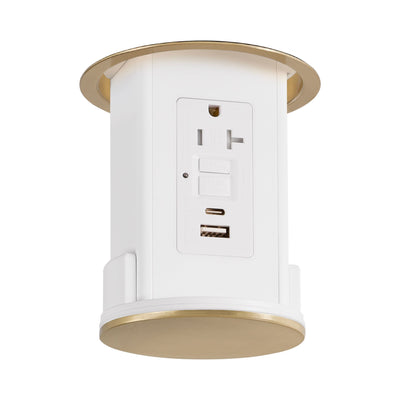 Lew UCPDR20GFIACD-AWT-B Under Cabinet Pop Down, GFI, USB A-C, Brass