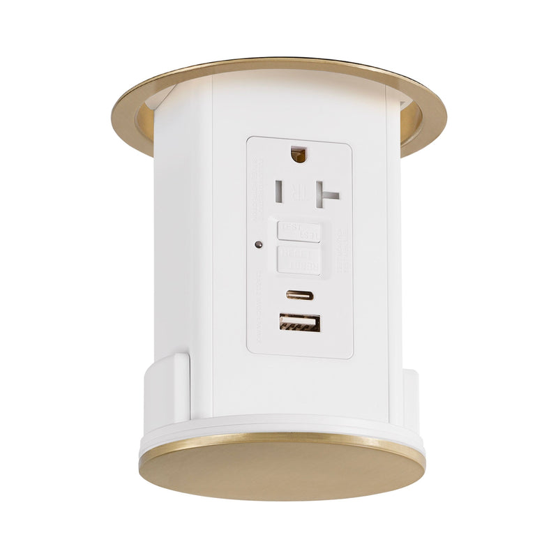 Lew UCPDR20GFIACD-AWT-B Under Cabinet Pop Down, GFI, USB A-C, Brass