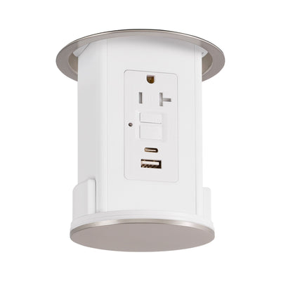 Lew UCPDR20GFIACD-AWT-NS Under Cabinet Pop Down, GFI, USB A-C, Nickel